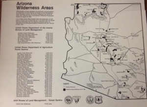 Map of designated wilderness areas enacted by the Arizona Wilderness Act of 1984 and existing wilderness areas.  MS 325 Box 463 F. 24